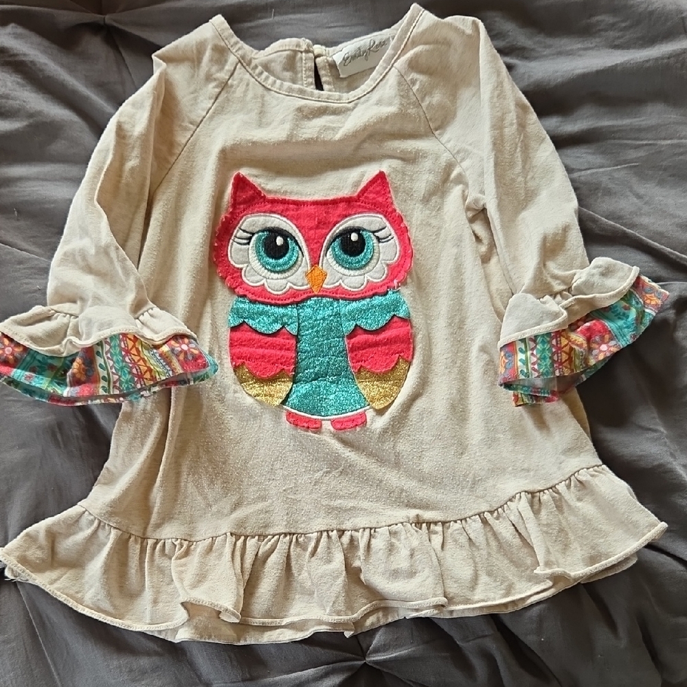 Emily Rose Cream Long Sleeve with Colorful Owl